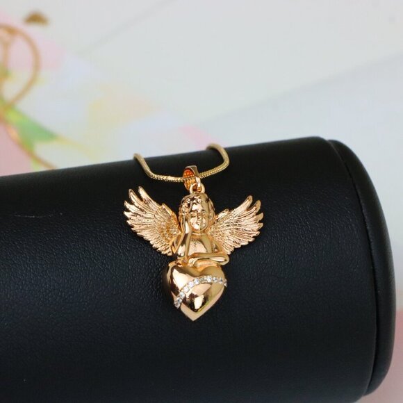 Rose Gold Angel Pendant with Heart and Wings – Elegant Spiritual Charm, XPPT1404 - Picture 8 of 13